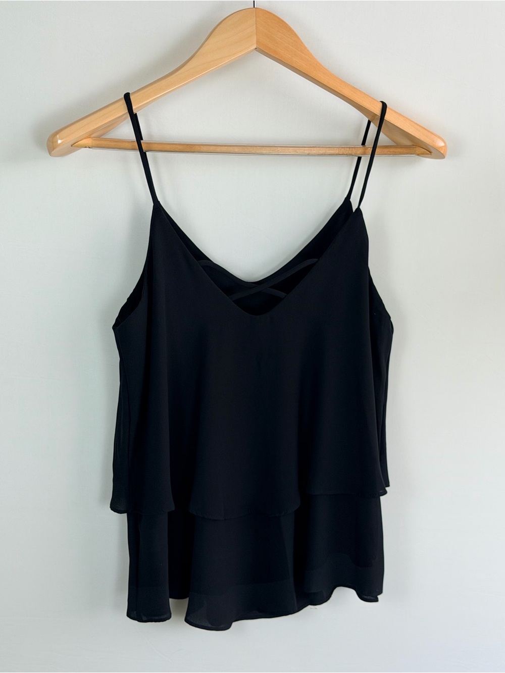 Blue Rain Black Layered Chiffon Cami Tank Top Strappy Back Size Small